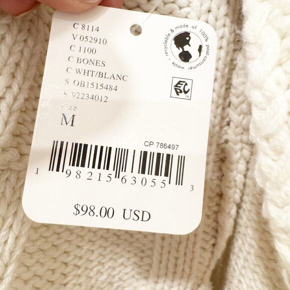 Free People Bell Song Knit Pointelle Sweater Long Sleeve  Bone White Size M NWT - Picture 9 of 13